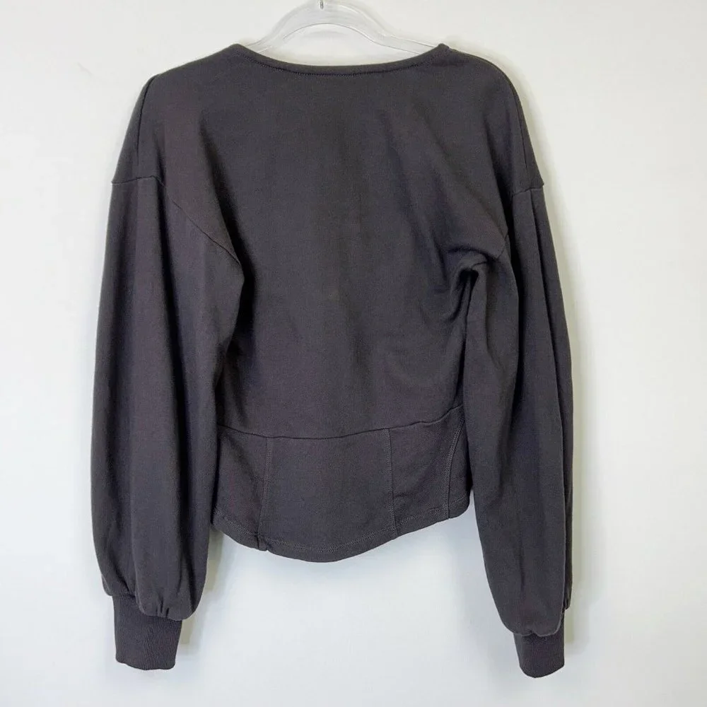 Anthropologie Maeve Puff Sleeve Sweatshirt Womens Size Large Gray - Picture 6 of 10